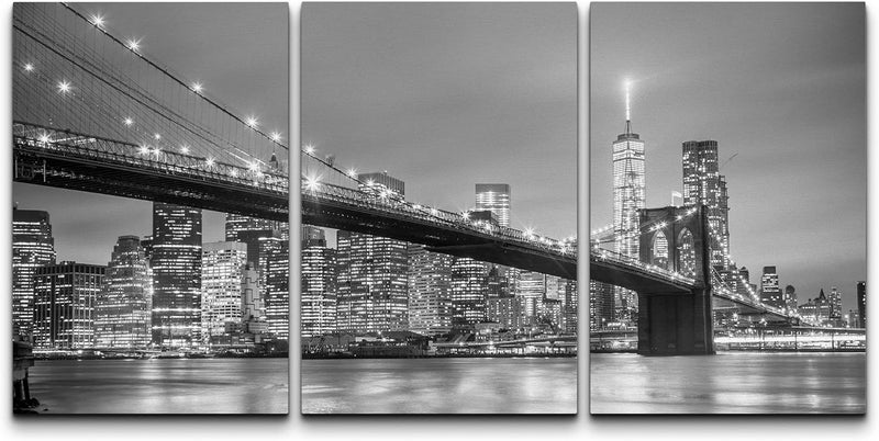 wall26 Black & White Manhattan Bridge Canvas Print Set - Image 1