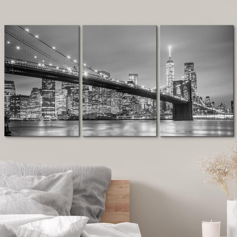wall26 Black & White Manhattan Bridge Canvas Print Set - Image 3