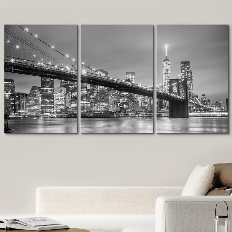 wall26 Black & White Manhattan Bridge Canvas Print Set - Image 2