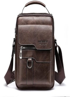 Messenger Bag,PU Leather Satchel Pouch Side Crossover Handbag Crossbody Shoulder Purse Waterproof Shoulder Backpack Bag Unisex Laptop Bag Chest Casual Daypack for Travel Hiking-Dark Brown