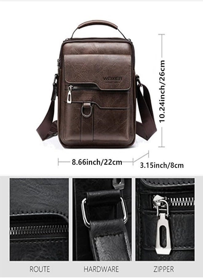 WEIXIER - Messenger Bag,PU Leather Satchel Pouch Side Crossover Handbag Crossbody Shoulder Purse Waterproof Shoulder Backpack Bag Unisex Laptop Bag Chest Casual Daypack for Travel Hiking-Dark Brown - Image 1