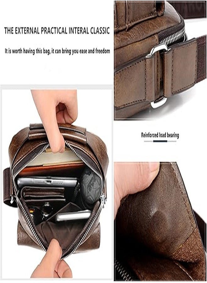 WEIXIER - Messenger Bag,PU Leather Satchel Pouch Side Crossover Handbag Crossbody Shoulder Purse Waterproof Shoulder Backpack Bag Unisex Laptop Bag Chest Casual Daypack for Travel Hiking-Dark Brown - Image 1