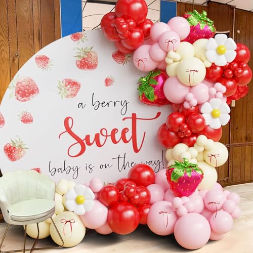 Ceeulvu Strawberry Balloon Arch Kit Red Pink Berry Daisy Balloons Garland for Berry First Birthday Decorations Strawberry Party Supplies Baby Shower - Image 1