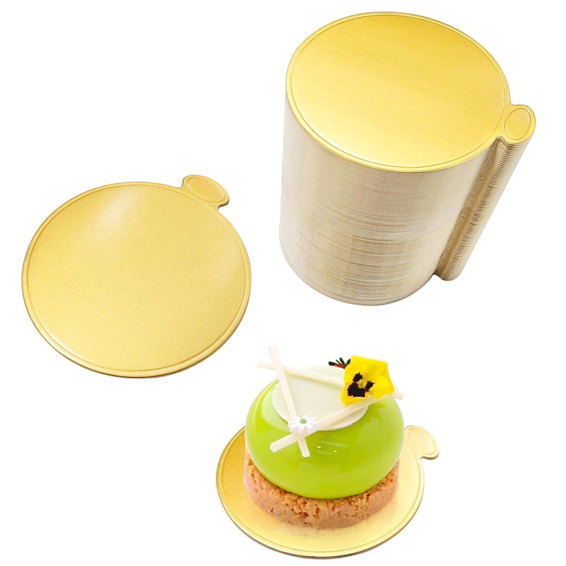 Mulyric Mini Round Cake Boards 3.1 Inch Mousse Cupcake Base, 100Pcs Gold Cake Plates for Home Kitchens & Bakeries (Gold, 3.1 Inch) - Image 1