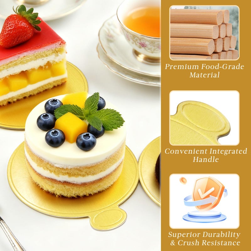 Mulyric Mini Round Cake Boards 3.1 Inch Mousse Cupcake Base, 100Pcs Gold Cake Plates for Home Kitchens & Bakeries (Gold, 3.1 Inch) - Image 4