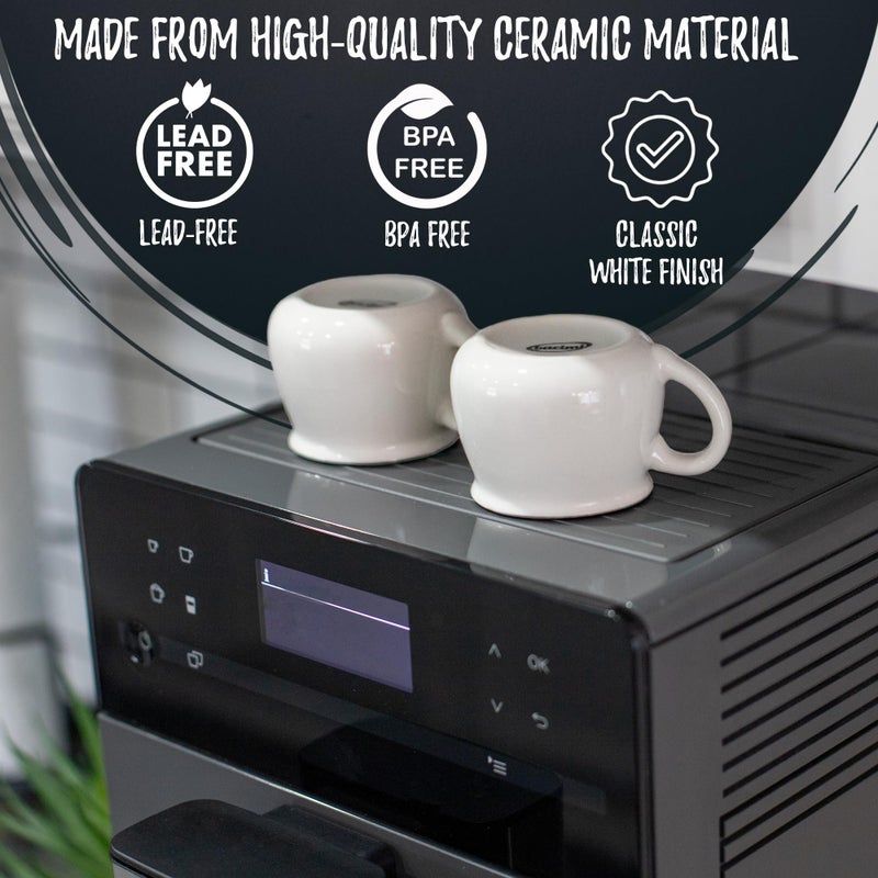 BacimiÂ® Mini Ceramic Espresso Coffee Mugs (Set of 6 / 3oz 90ML) - Small Drinking Cups - Dishwasher & Microwave Safe - Diner Style Modern Mugs for Coffee, Tea, Cocoa, Milk & Latte - White - Image 3