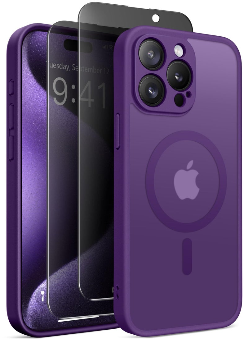 جولبينبوكس جراب مغناطيسي لهاتف iPhone 15 Pro Max، متوافق مع MagSafe، مزود بحماية كاملة للكاميرا وواقي شاشة للخصوصية، غطاء هاتف غير قابل للانزلاق، شفاف ومتين، بحجم 6.7 بوصة (أرجواني داكن)​ - Image 1