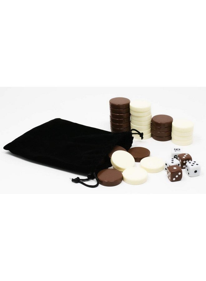 Da Vinci DA VINCI 1.25 Inch Brown and Ivory Game Chips, Replacement Backgammon Pieces with 5 Dice and Cloth Storage Bag - Image 1