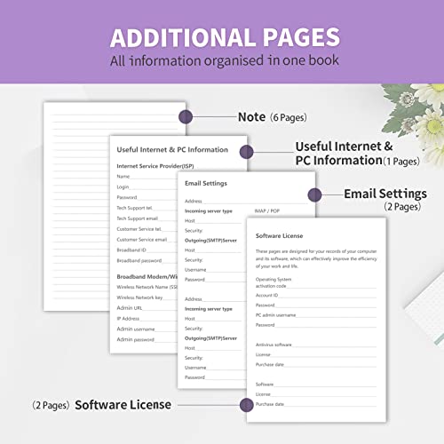 Blugool Password Book with Alphabetical Tabs, Hardcover Password Keeper, Password Notebook Organizer for Computer and Internet Address Website Login, Gifts for Home and Office, 4.4''x 5.8''- Purple - Image 5
