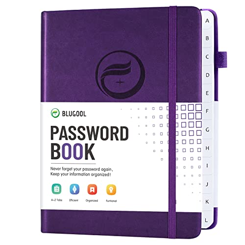 Blugool Password Book with Alphabetical Tabs, Hardcover Password Keeper, Password Notebook Organizer for Computer and Internet Address Website Login, Gifts for Home and Office, 4.4''x 5.8''- Purple - Image 1