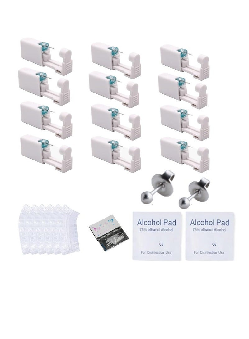 12 Pairs No Pain Ear Piercing Kit, Disposable Self Piercing Gun with 24Pcs Ear Studs & Cleaning Tools, Portable Nose Ear Piercer for Home Household Use, Safe Easy-to-Use Body Piercing Tools for Men Wo - Image 1