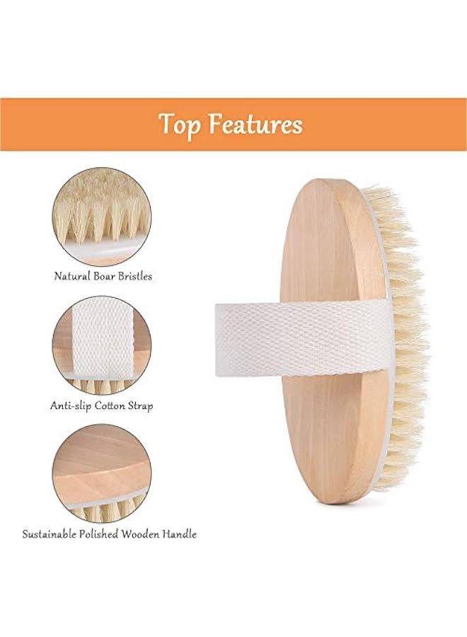 body brush, natural bristle shower brush, dry brushing back scrubber for exfoliation, massage, blood circulation improvement, cellulite - Image 4