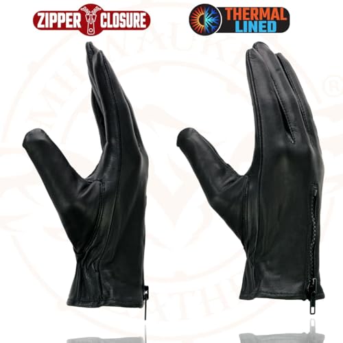 Milwaukee Leather SH226TH Men's Black Thermal Lined Leather Motorcycle Hand Gloves W/Wrist Zipper Closure - Large - Image 2