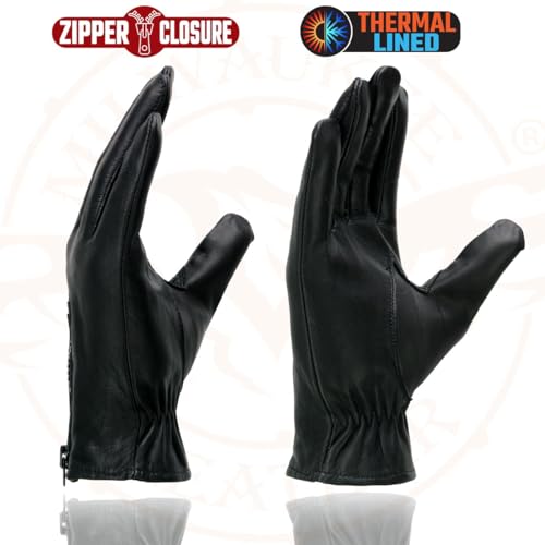 Milwaukee Leather SH226TH Men's Black Thermal Lined Leather Motorcycle Hand Gloves W/Wrist Zipper Closure - Large - Image 5