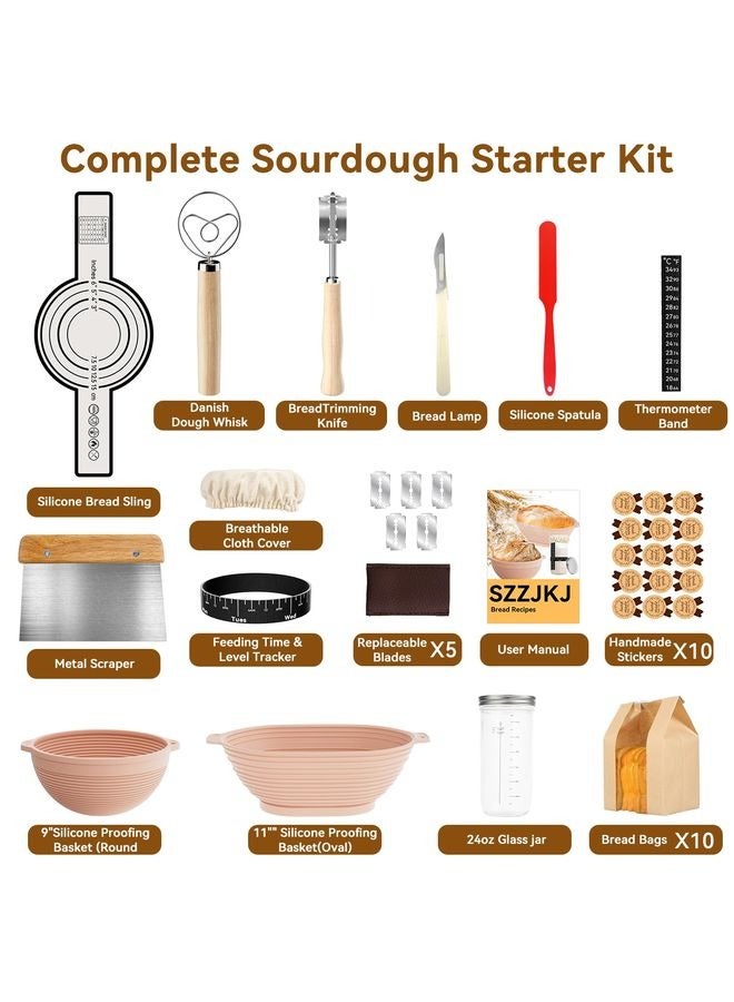 هومستر 24PCS خبز مستلزمات الخبز، السيليكون بانيتون خبز السلة من 2، عجين مبتدئ مجموعة مع 10 قطع خبز الحقائب لخبز المحبين - Image 2