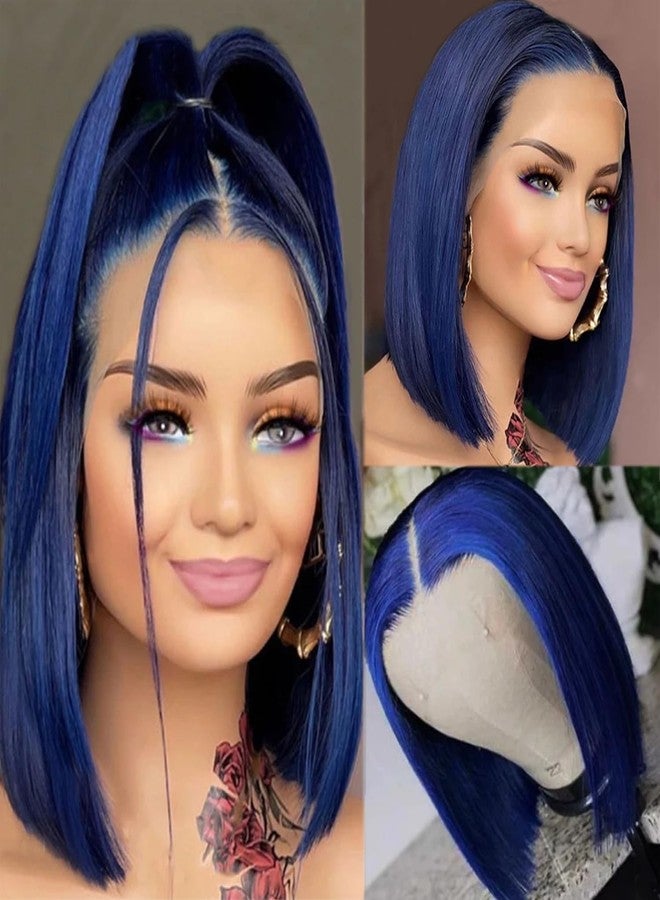 بينافي باروكة بوب زرقاء من شعر بشري، باروكة أمامية دانتيل 13x4، باروكة بوب أمامية دانتيل شفافة عالية الدقة بطول 10 بوصات، شعر بشري للنساء ذوات البشرة السمراء، كثافة 180%، شعر مستعار بوب قصير مستقيم ملون بدون غراء، باروكة بوب أمامية من شعر بشري - Image 4