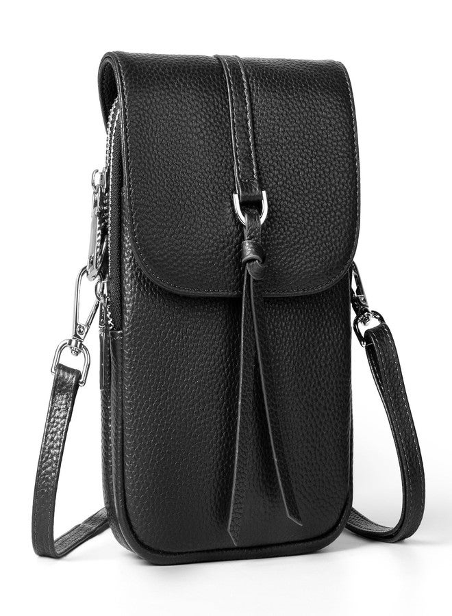 befen Black Genuine Leather Crossbody Purses for Women, Cell Phone Bags with RFID Pocket Small Women's Crossbody Handbags, Light Weight Shoulder Purses for Women - Image 1