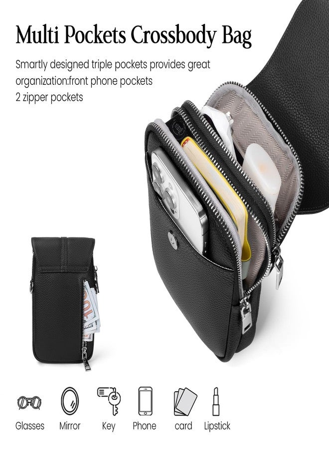 befen Black Genuine Leather Crossbody Purses for Women, Cell Phone Bags with RFID Pocket Small Women's Crossbody Handbags, Light Weight Shoulder Purses for Women - Image 4