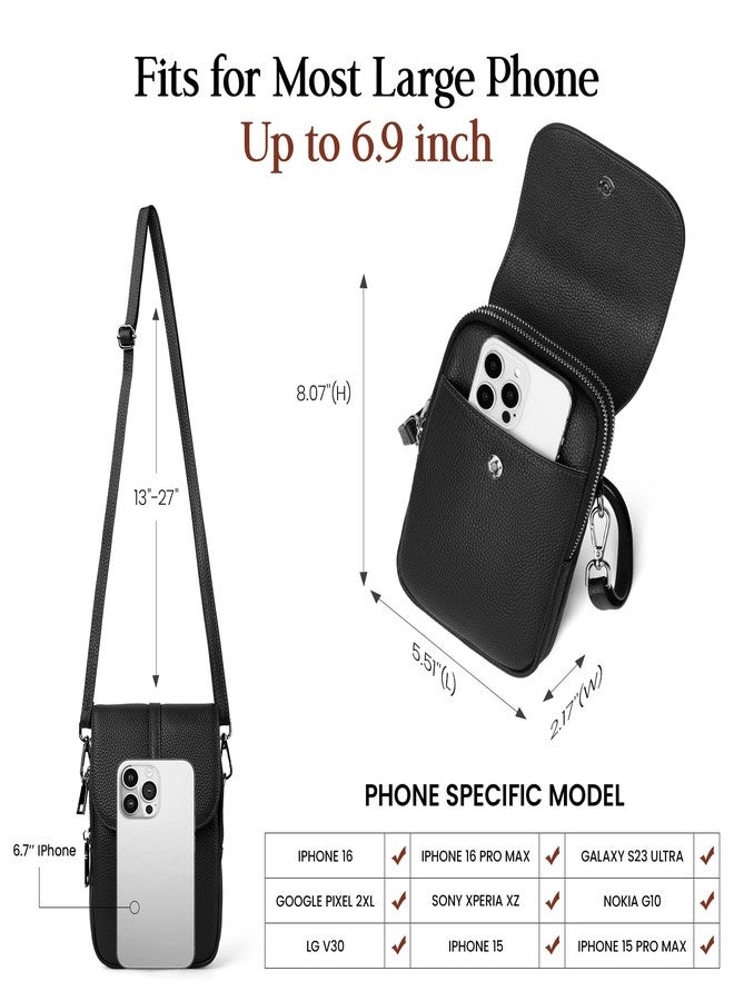 befen Black Genuine Leather Crossbody Purses for Women, Cell Phone Bags with RFID Pocket Small Women's Crossbody Handbags, Light Weight Shoulder Purses for Women - Image 5