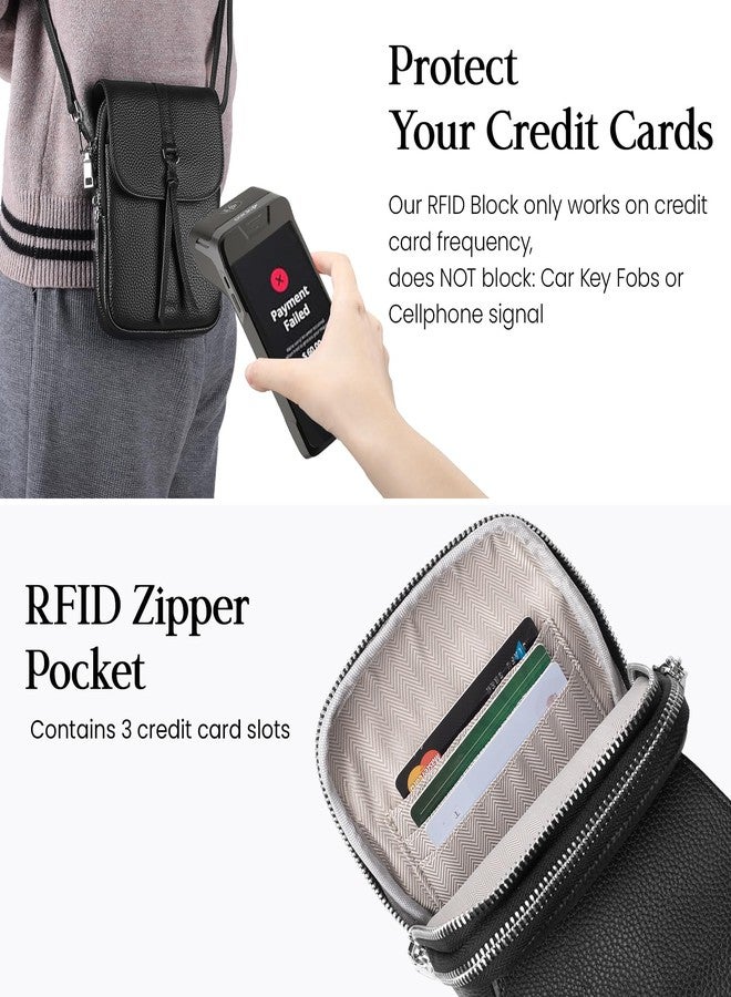 befen Black Genuine Leather Crossbody Purses for Women, Cell Phone Bags with RFID Pocket Small Women's Crossbody Handbags, Light Weight Shoulder Purses for Women - Image 3