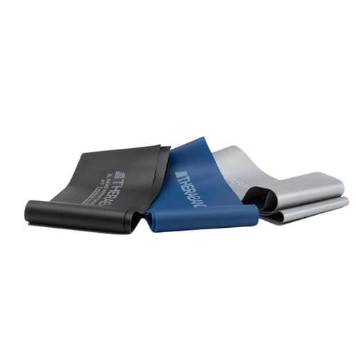 TheraBand مجموعة أحزمة المقاومة THERABAND، المجموعة المتقدمة، أزرق، أسود، فضي، أحزمة مطاطية من اللاتكس للتمارين والعلاج الطبيعي، أحزمة تدريب القوة للياقة البدنية للجسم العلوي والسفلي - Image 1