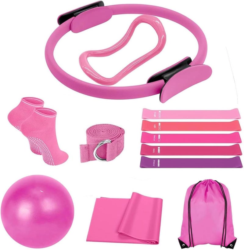 LinJie 13-Piece Pilates Ring Set with Ball, Resistance Bands, and Accessories for Home Workouts - Image 1