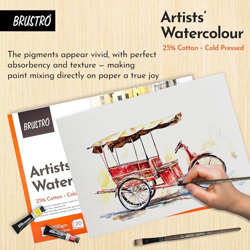BRUSTRO Artist 25% Cotton Watercolour Paper Pad Cold Pressed 200 GSM A4-20 Sheets | Ideal for Professional Drawing, Painting, Dry & Wet, Fine Art Students - Image 5