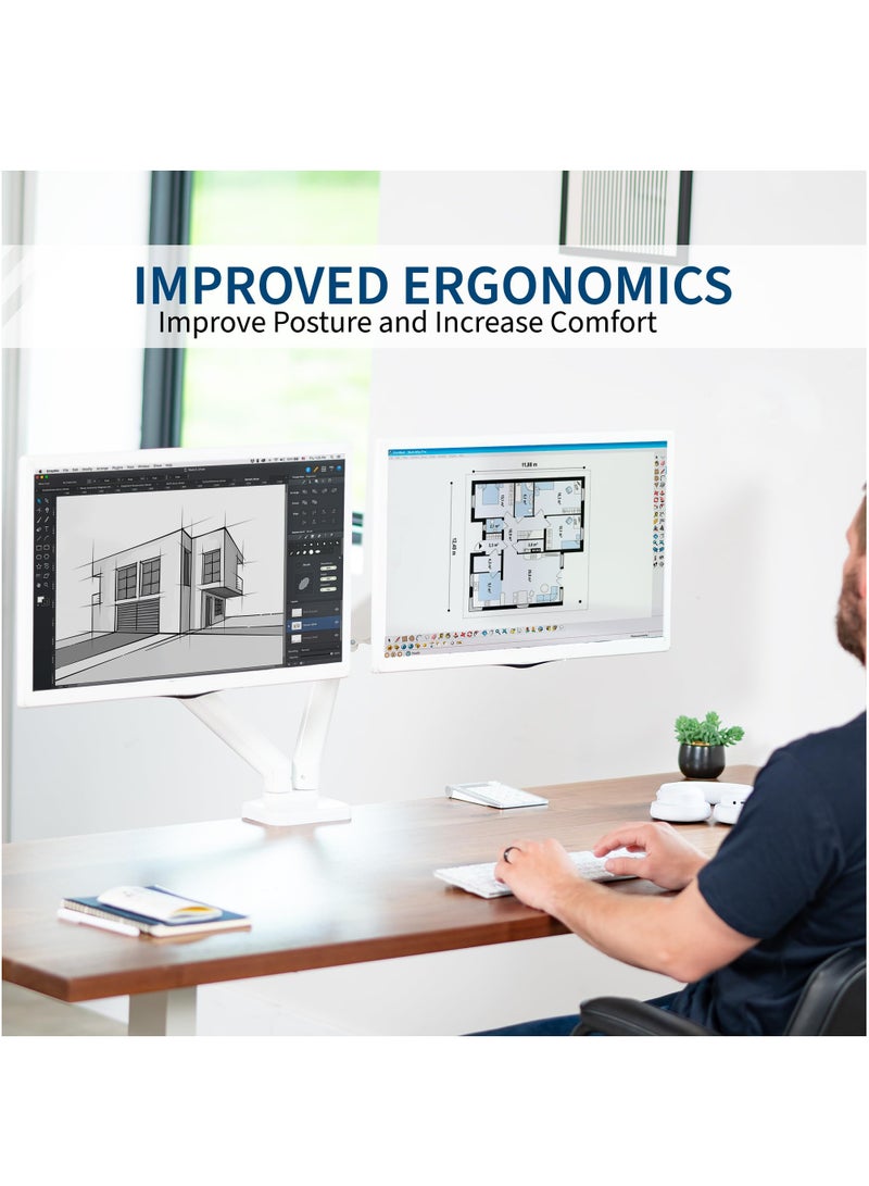 XiuWoo Dual Monitor up to 32 inches,19.8 lbs per Screen, Pneumatic Arm Desk Mount, Articulating Counterbalance, VESA Stand  - Image 5