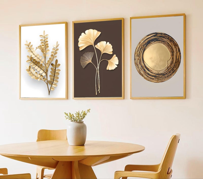 Gamya Big Modern Framed Posters Wall Decor Paintings For Living Room, Bedroom/Big Paintings For Wall Decoration, Frames For Wall Decor Set of 3 (13x19 Inches) (White Floral Gold) - Image 1