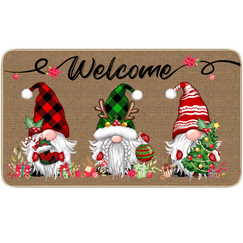 TREWAVE Christmas Welcome Decorative Doormat Christmas Gnome Buffalo Plaid Door Mat Non Slip Entrance Floor Rug 29 x 17 Inch