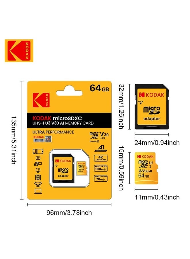 كوداك Kodak 128GB High-Speed TF Memory Card Class10 U3 V30 A1 4K Ultra HD – Compatible with Smartphones/Cameras/Dashcams/Surveillance/MP3/MP4 | Durable & Stable 128 GB - Image 3