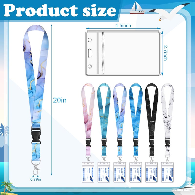 HONSIO 6 Pack Cruise Lanyard for Ship Cards Detachable Marble Lanyards with Waterproof ID Badge Holders, 2026 Cruise Essentials Accessories - Image 2
