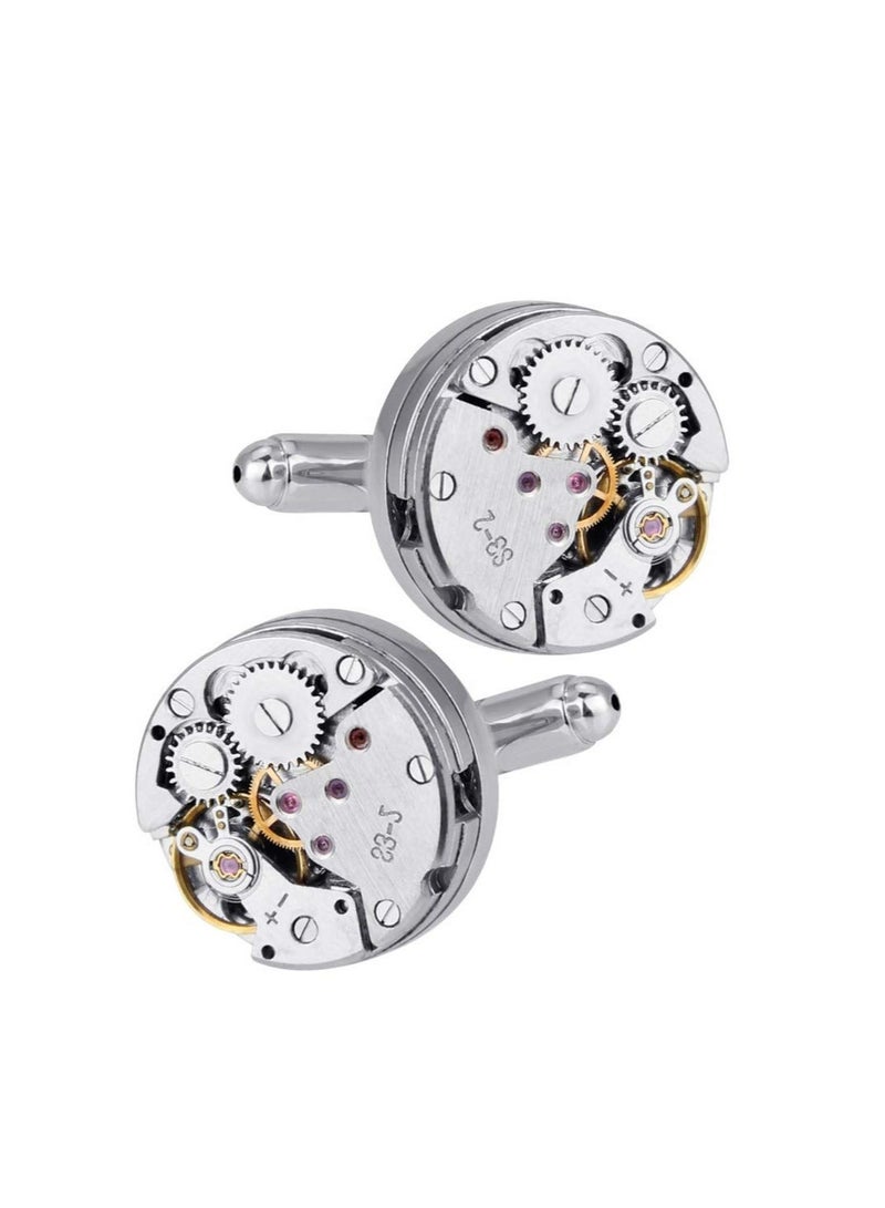 Captaintech 2 PCS Cufflinks lockwork, Mens Cufflink Vintage Watch Movement Shape Gift, Elegant Storage Display Box, Classical Shirt Suit Cufflinks for Thanksgiving Day Wedding Anniversaries Birthday - Image 1