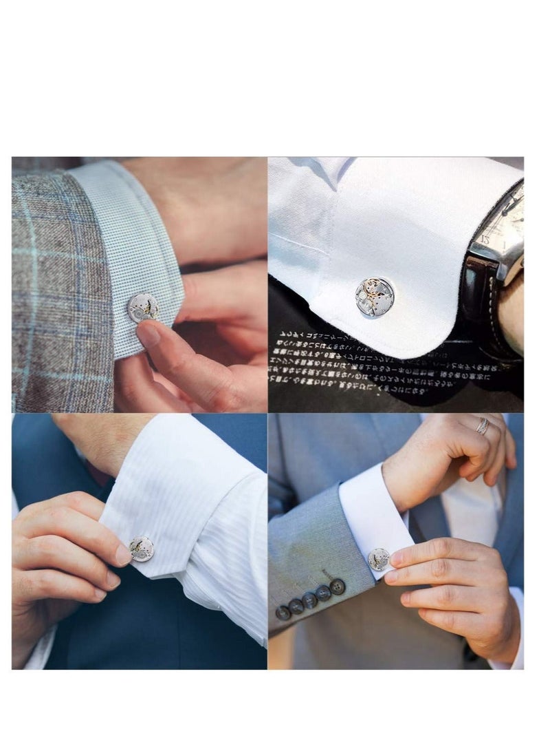 Captaintech 2 PCS Cufflinks lockwork, Mens Cufflink Vintage Watch Movement Shape Gift, Elegant Storage Display Box, Classical Shirt Suit Cufflinks for Thanksgiving Day Wedding Anniversaries Birthday - Image 2