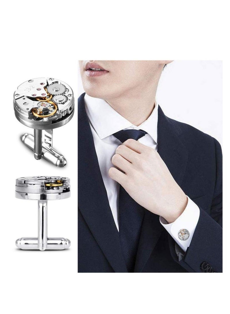Captaintech 2 PCS Cufflinks lockwork, Mens Cufflink Vintage Watch Movement Shape Gift, Elegant Storage Display Box, Classical Shirt Suit Cufflinks for Thanksgiving Day Wedding Anniversaries Birthday - Image 3