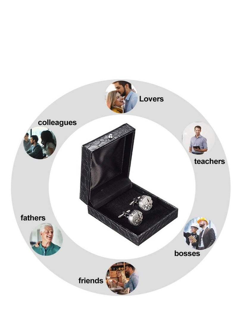 Captaintech 2 PCS Cufflinks lockwork, Mens Cufflink Vintage Watch Movement Shape Gift, Elegant Storage Display Box, Classical Shirt Suit Cufflinks for Thanksgiving Day Wedding Anniversaries Birthday - Image 4