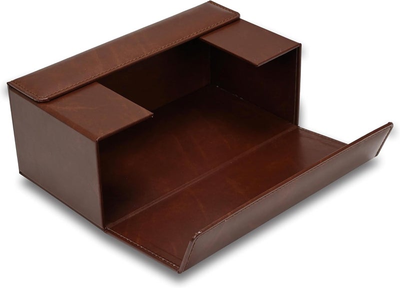 FIS Rectangular Tissue Box Holder with Magnetic Bifold Lid - Dark Brown - Image 4