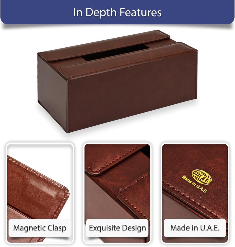 FIS Rectangular Tissue Box Holder with Magnetic Bifold Lid - Dark Brown - Image 3