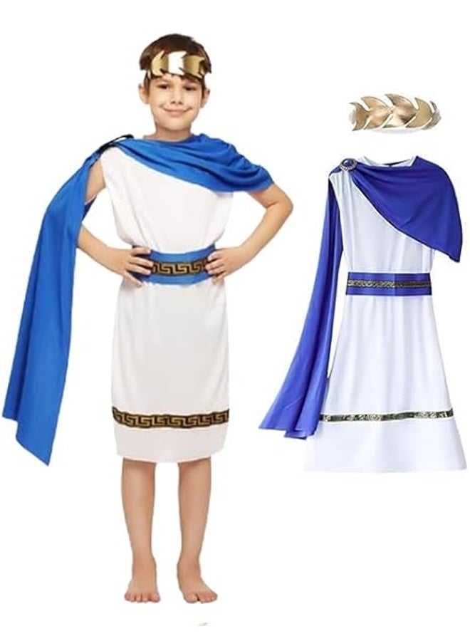 Halamodo Greek Toga Costume for Kids Ancient Greece Mythos Philosopher Rome Nobility Cosplay Ancient Greece Style Robe with Gold-Trimmed Edges for Halloween, School History Plays, Themed Birthdays, or Costume Parties - Image 1