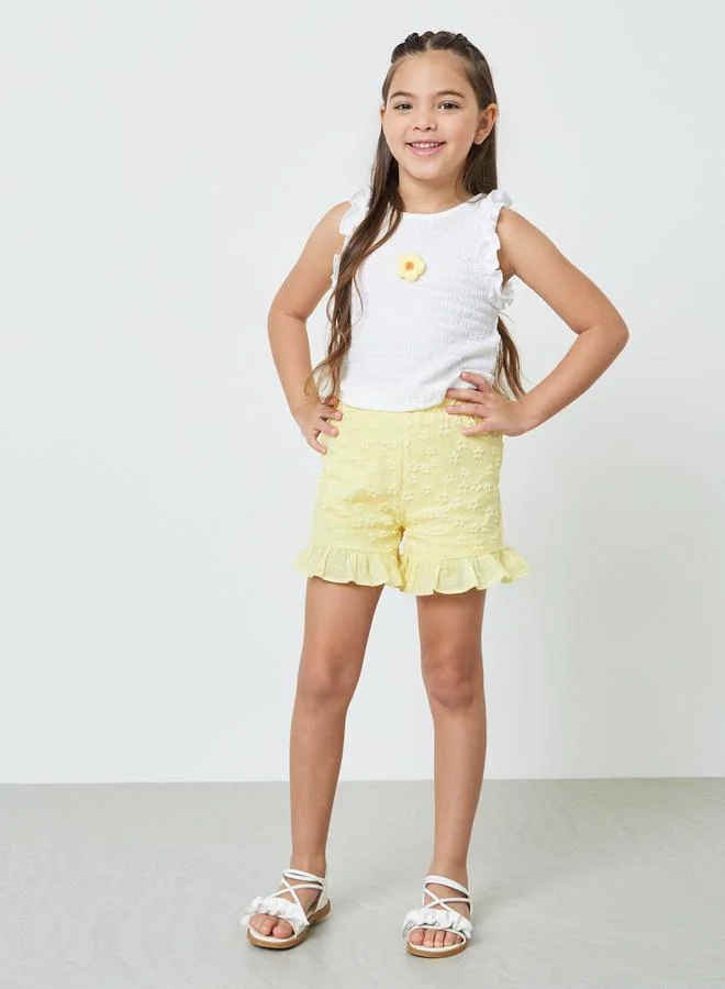 ستايلي Girls Floral Detail Sleeveless Top and Shorts Set
