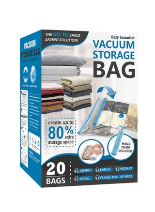 20 Pack Vacuum Storage Bags, Space Saver Bags (4 Jumbo/4 Large/4 Medium/4 Small/4 Roll) Compression for Comforters and Blankets, Sealer Clothes Storage, Hand Pump Included - pzsku/Z5AD3647AC79E236024CEZ/45/_/1721118319/bc50ca15-9be4-45be-8b29-1b36ec57c61e