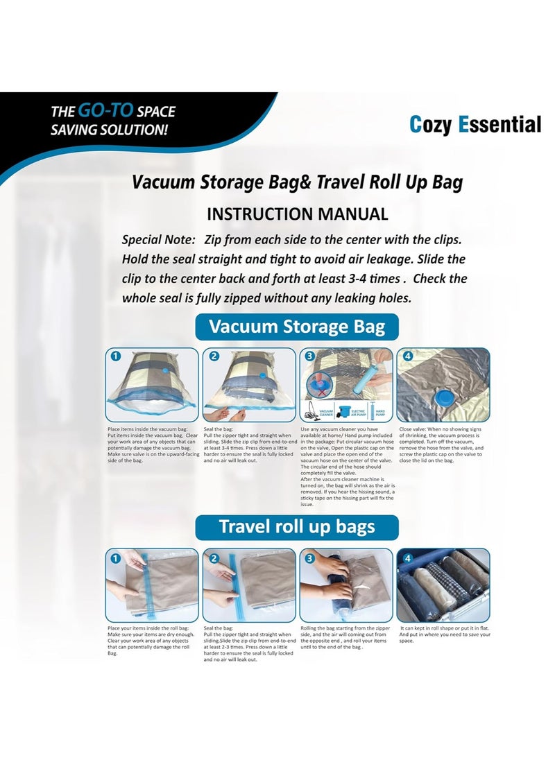 20 Pack Vacuum Storage Bags, Space Saver Bags (4 Jumbo/4 Large/4 Medium/4 Small/4 Roll) Compression for Comforters and Blankets, Sealer Clothes Storage, Hand Pump Included