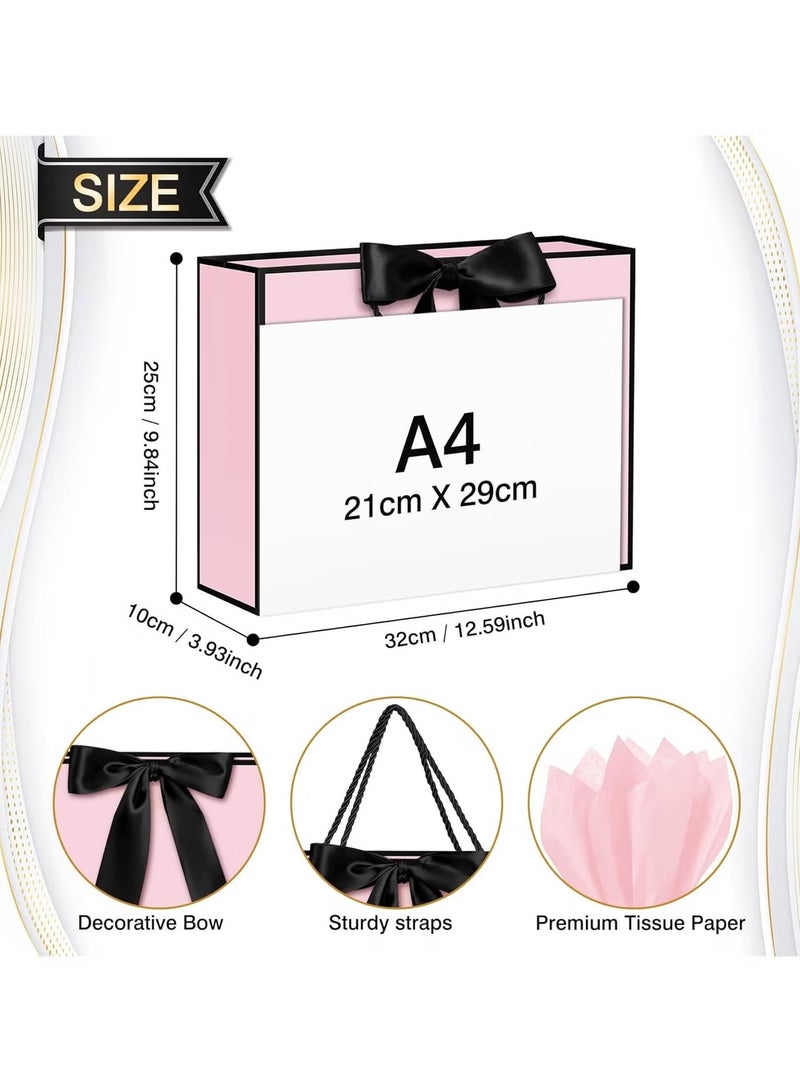 JUE-FISH 2PCS Pink Large Gift Bags, Paper Bags with Ribbon, Greeting Cards and Tissue Paper, Portable Party Bags with Handles, Birthday Gift Bags, Present Bags for Wedding Party, Party Supplies（32*25*11cm） - Image 2
