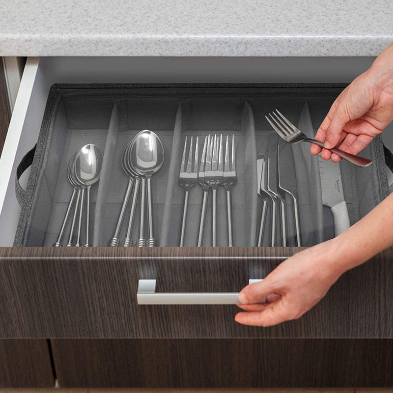Household Tableware Storage Box with Clear Lid Multi-grid Silverware Cutlery Arrangement Box - Image 5
