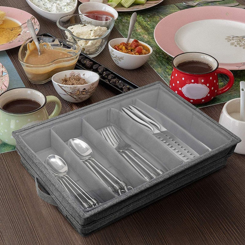 Household Tableware Storage Box with Clear Lid Multi-grid Silverware Cutlery Arrangement Box - Image 4