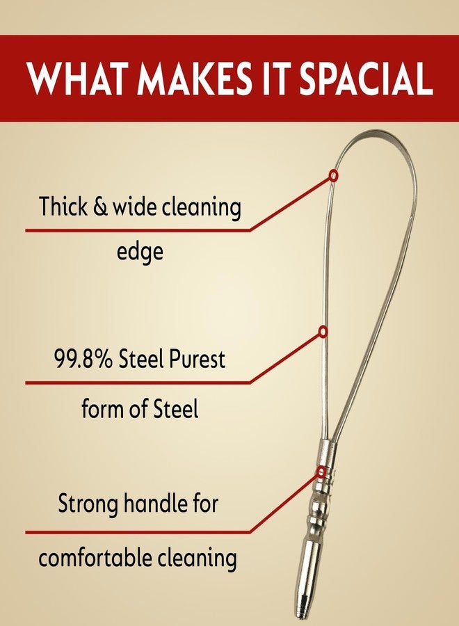 Craftonus Steel Tongue Cleaner for Men and Women | For Fresh Breath & Bacteria Removal | Improved Taste Sense & Oral Hygiene | Easy to Use | 100% Pure Indian Steel Tongue Scraper To Prevent Bad Breath Loop - Image 4