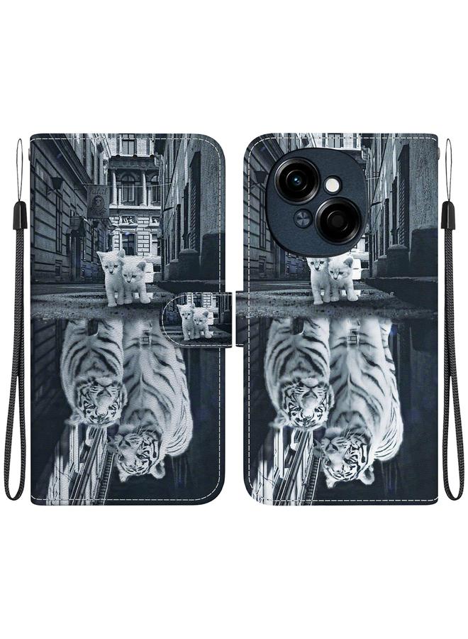 Zaboon For Tecno Spark Go 1 / Pop 9 Pro Crystal Texture Colored Drawing Leather Phone Case(Cat Tiger Reflection) 
