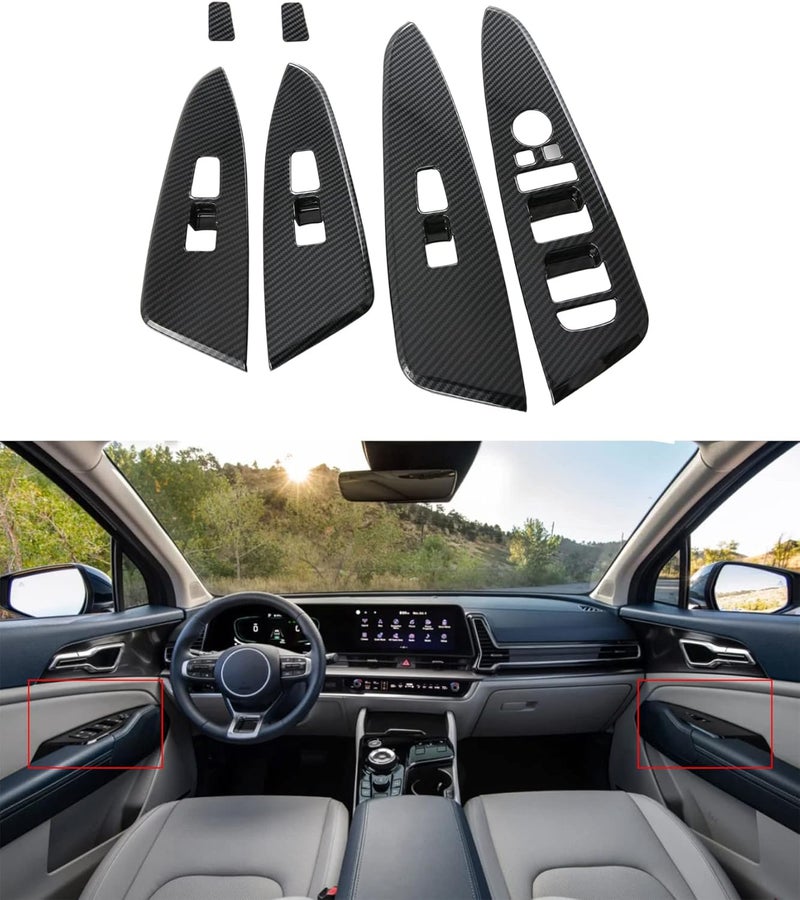 Kadore for 2023-2025 Kia Sportage Hybrid Carbon Fiber Style Interior Side Windows Lift Door Panel Frame Cover Trim LHD 6-pc | ABS Carbon Fiber Pattern, LHD, Side Door Windows Lift Panel Frame Cover Decoration and Protection 6-pc, Not for 2026 - Image 1