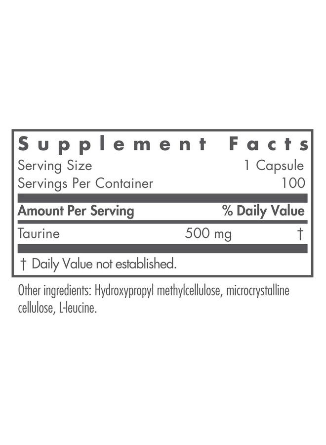 Nutricology Taurine 500 Mg Energy Cardiovascular Support 100 Vegetarian Capsules - Image 3
