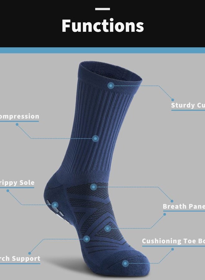 CWVLC Grip Socks Soccer - Cushioned Non-Slip Grippy for Men & Women Athletic - Barre Hospital Sticky Slipper Socks, Navy Blue, L - Image 3